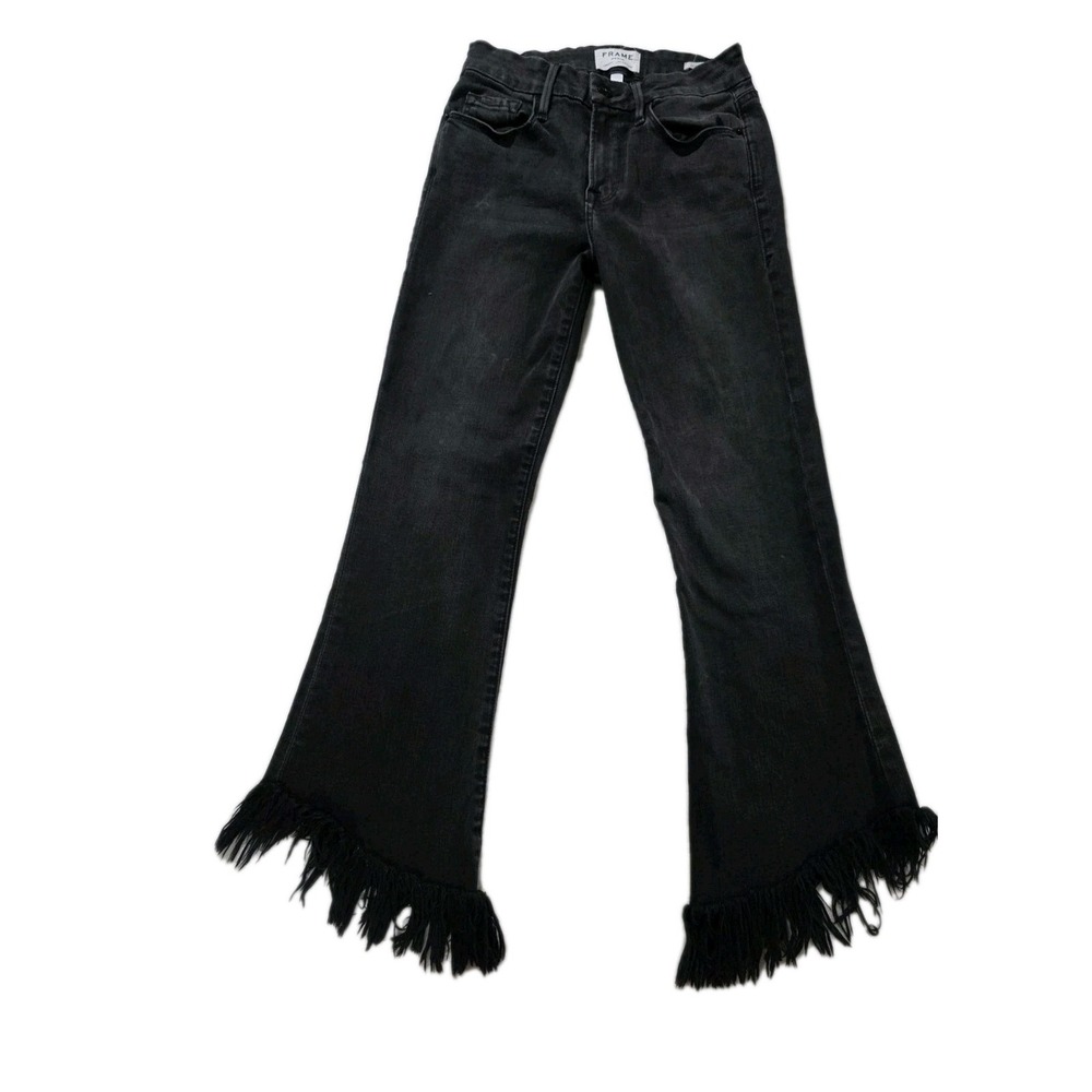 Frame Denim Le Crop Mini Boot Womens Jeans Washed Mid-Rise Black Size 25